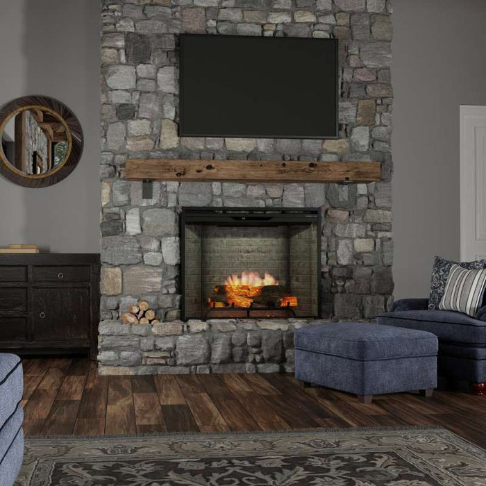 Dimplex Revillusion 36-inch Traditional Electric Fireplace with Neutral Brick Interior Panel Installed in a Customized Wall in Livingroom Area