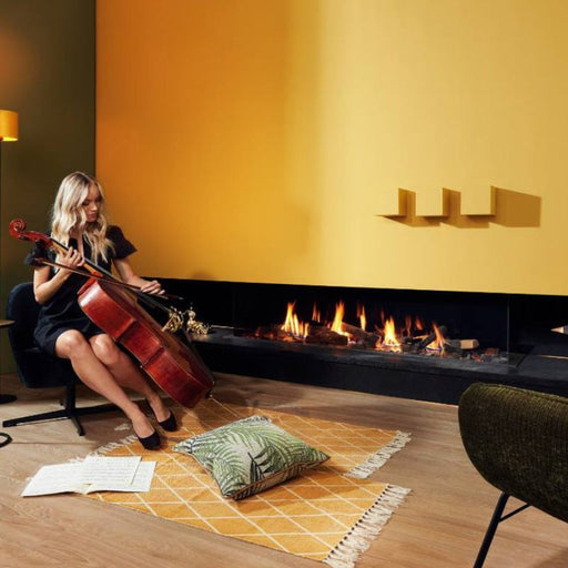 Element4 Summum 190 3S Installed in a Music Room with Real Flame Burner with True-to-Nature Wood Logs