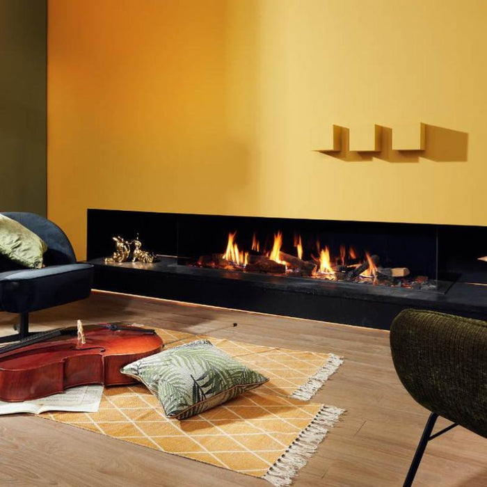 Element4 Summum 190 3S Installed in a Music Room with Real Flame Burner with True-to-Nature Wood Logs