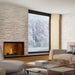 Element4 Bio 50i with Real Flame Burner with True-to-Nature Wood Logs installed at the living room near woods view