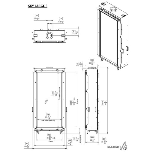 Element4 Bioethanol Sky Large Technical Drawing Specs