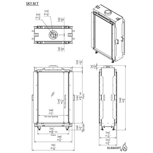 Element4 Bioethanol Sky Medium See-Through Technical Drawing Specs