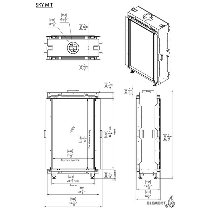 Element4 Bioethanol Sky Medium See-Through Technical Drawing Specs