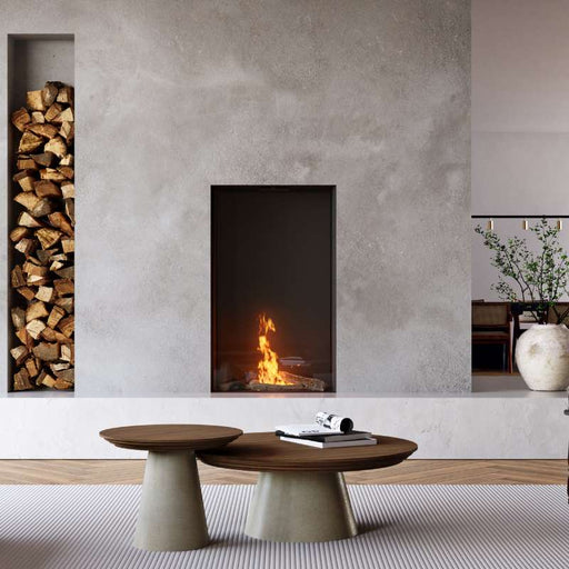 Element4 Bioethanol Sky Medium with Double Burner Unique multi burner system – with split wood logset, Black Painted Steel Interior with Clean Face Design and Ceramic Glass installed at the Guess room