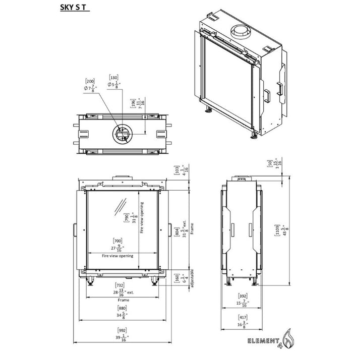 Element4 Bioethanol Sky Small See-Through Technical Drawing Specs