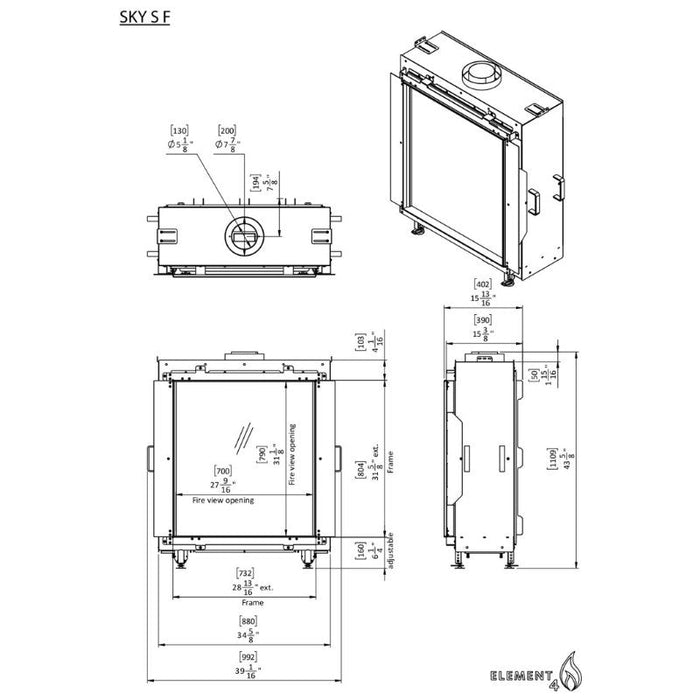 Element4 Bioethanol Sky Small Technical Drawing Specs