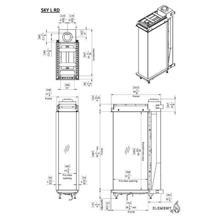 Element4  Sky Large Roomdivider Technical Drawing Specs