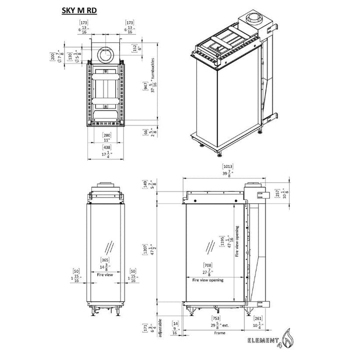 Element4 Sky Medium Roomdivider Technical Drawing Specs