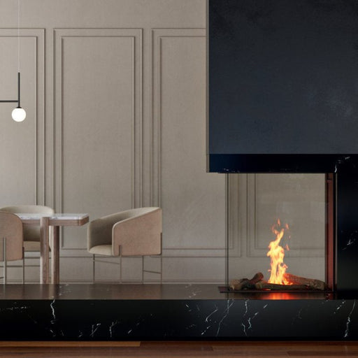 Element4  Sky Small R Bio Ethanol Room Divider with Double Burner Unique Multi Burner System with Splitwood Log Set and Black Painted Steel Interior with Clean Face Design and Ceramic Glass Installed