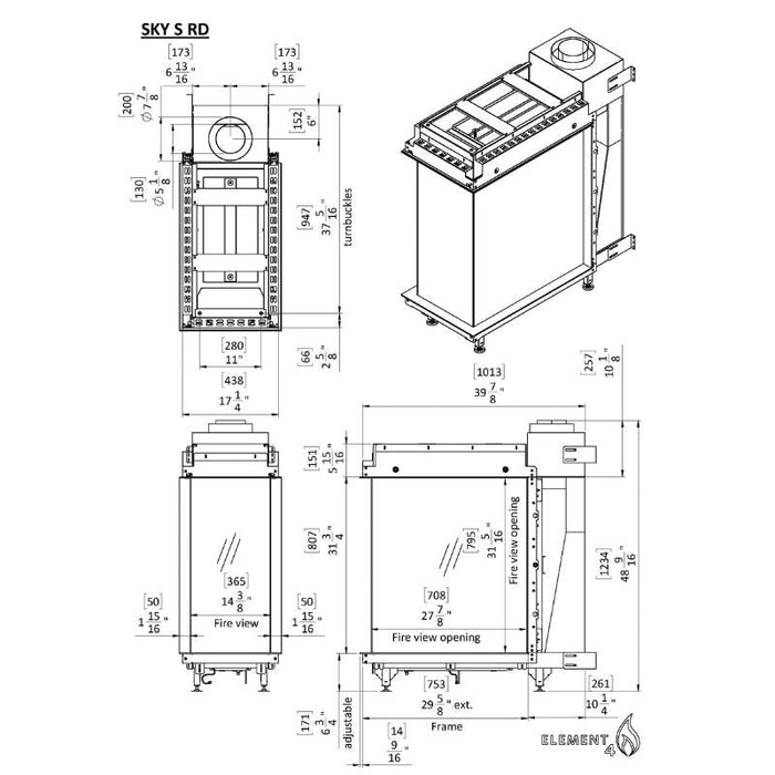 Element4 Sky Small Roomdivider Technical Drawing Specs