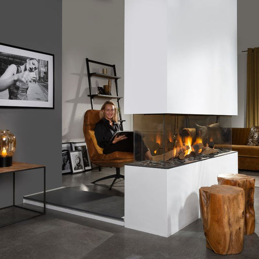 Element4 Summum 140 4S installed at private space and Real Flame Burner with True-to-Nature Wood Logs