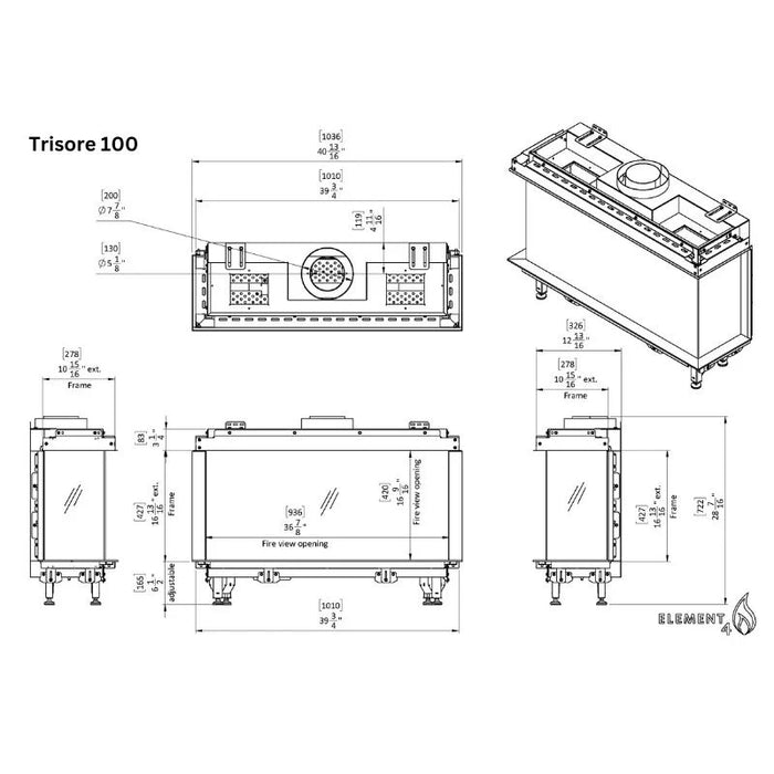 Element4 Trisore 100 (36" Linear 3-Sided Gas Fireplace) | E4-TRI-100-KIT