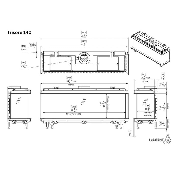 Element4 Trisore 140 (54" Linear 3-Sided Gas Fireplace)