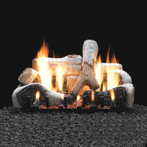 Empire Birch Ceramic Vent Free Gas Log Set Zoom in Flame on Black Background