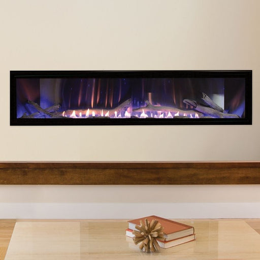 Empire Boulevard 60 Vent-Free Linear Gas Fireplace with multicolor LED lighting, stainless steel liner, and driftwood log set