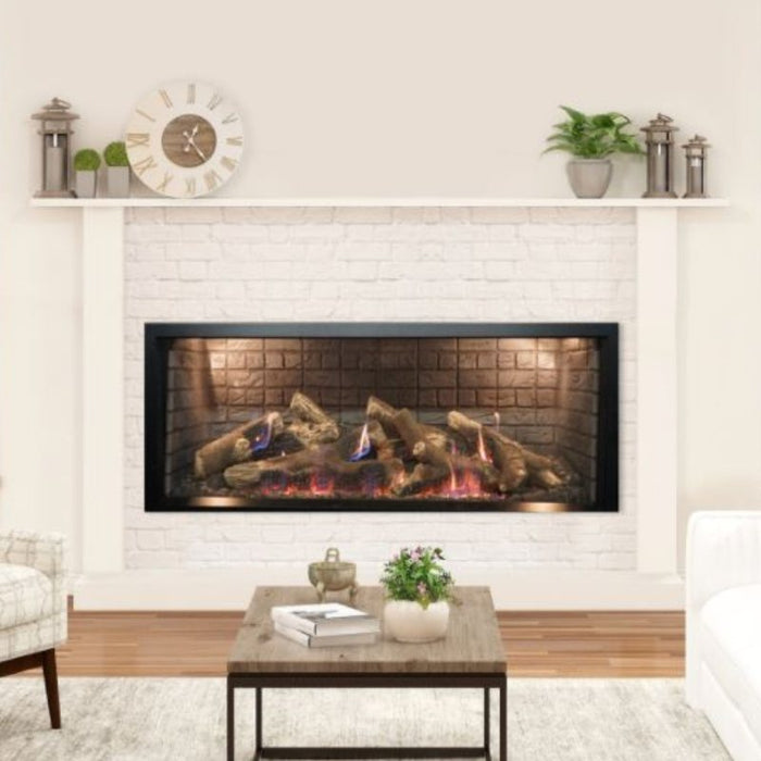 Empire McKinnley 60-inch Direct-Vent Fireplace with Grey Brick Liner and Traditional Logs