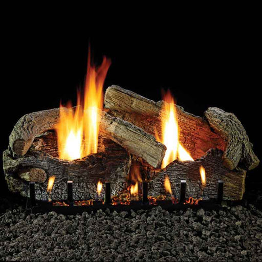 Empire Stacked Age Oak Vent Free Gas Log Set Zoom in Flame on Black Background