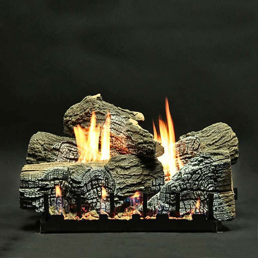 Empire Stacked Wildwood Vent Free Gas Log Set Zoom in Flame on Navy Green Background