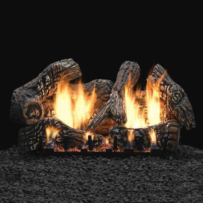 Empire Super Charred Oak Vented Gas Log Set Close-Up Flame On Black Background