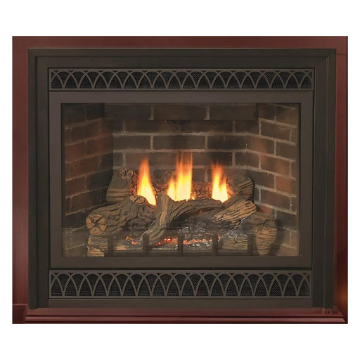 Empire Tahoe Deluxe Direct-Vent Fireplace with Black Arch Louvers and Matte Black Outer Frame and Hand-painted Ceramic Fiber Log set DVD48FP