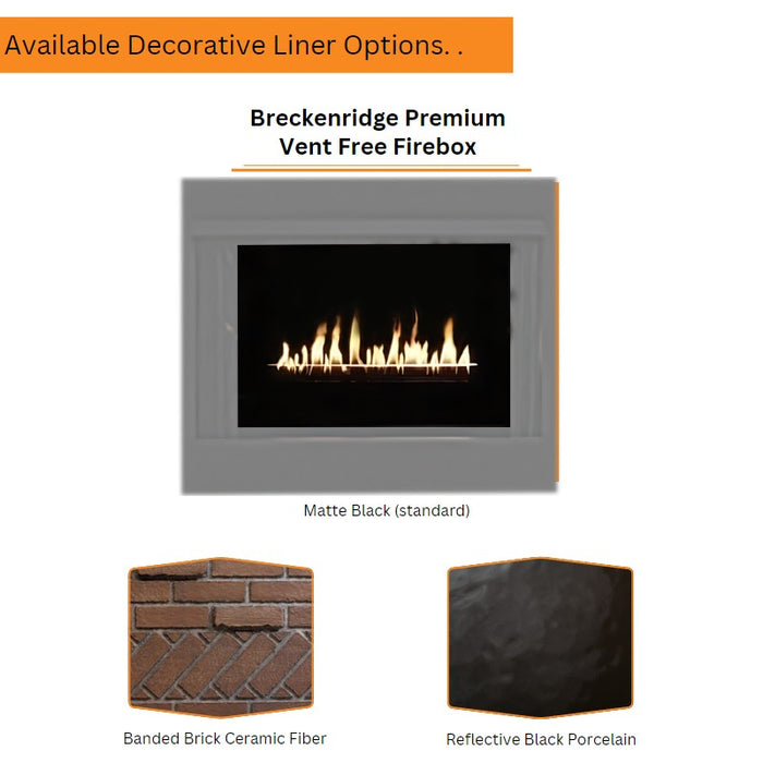 Empire Breckenridge Premium 36" Peninsula See Thru Vent Free Firebox with Louvers Liner Options