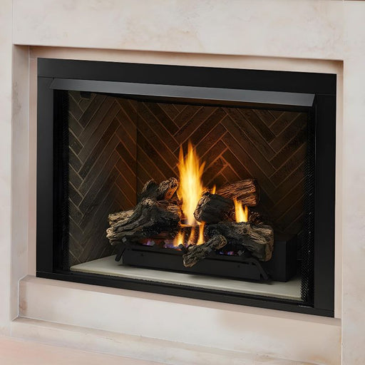Empire Breckenridge Select 42 Vent Free Firebox Select Flush Front with Herringbone Brick Liner Refractory Stacked Aged Oak Log Set with Slope Glaze Burner System scaled