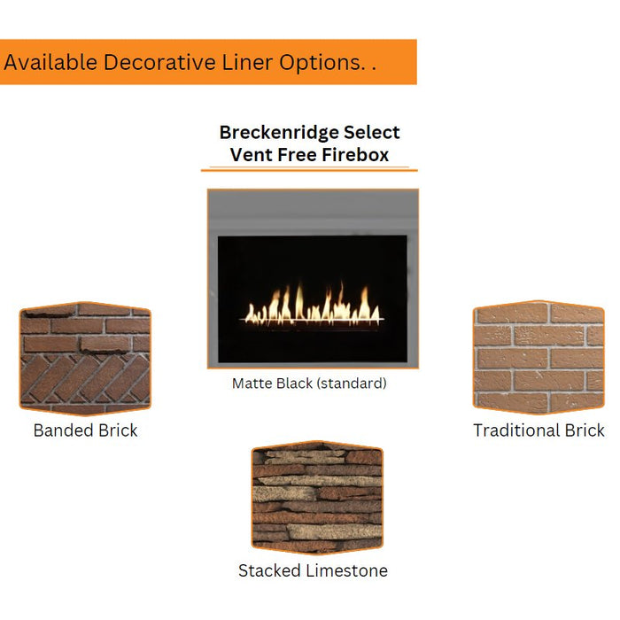 Empire Breckenridge Select Vent Free Firebox Liner Options. .