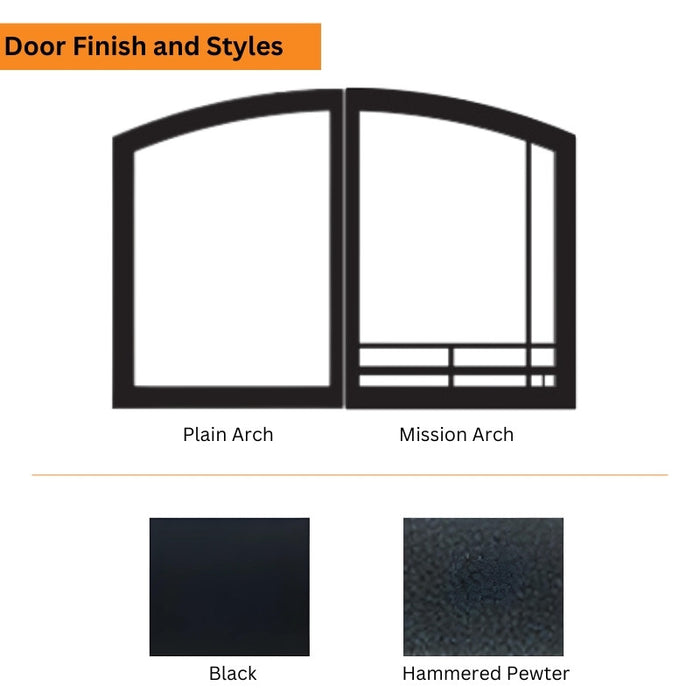 Empire Door Sets for Breckenridge Premium Vent Free Fireboxes  with Mission Arch Door Style and Hammered Pewter Finish Door Style and Finish Options