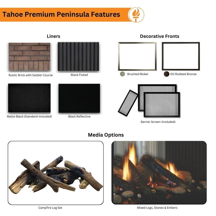 Empire Tahoe Premium 36" Peninsula Clean Face Direct Vent Gas Fireplace Features