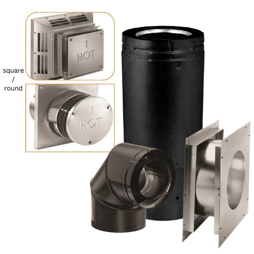 External Wall Venting Package -- "up and out" configuration with horizontal termination cap