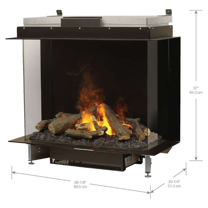 Fabere MatriX Water Vapor Built-In Electric Fireplace 3-Sided on White Background with Specs