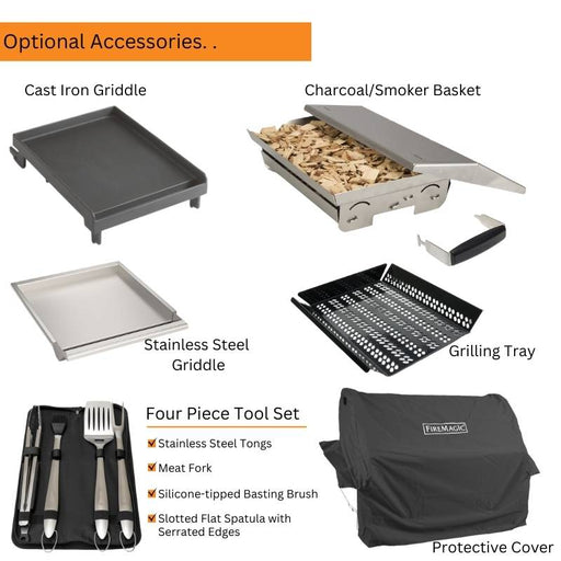 Fire Magic 24" Stainless Steel Built-In Charcoal Grill Optional Accessories