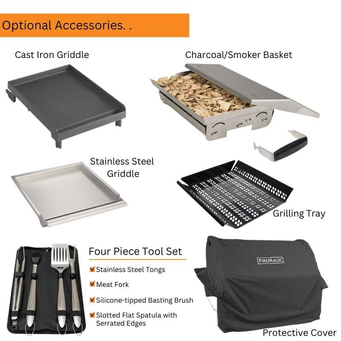 Fire Magic 30" Stainless Steel Built-In Charcoal Grill Optional Accessories