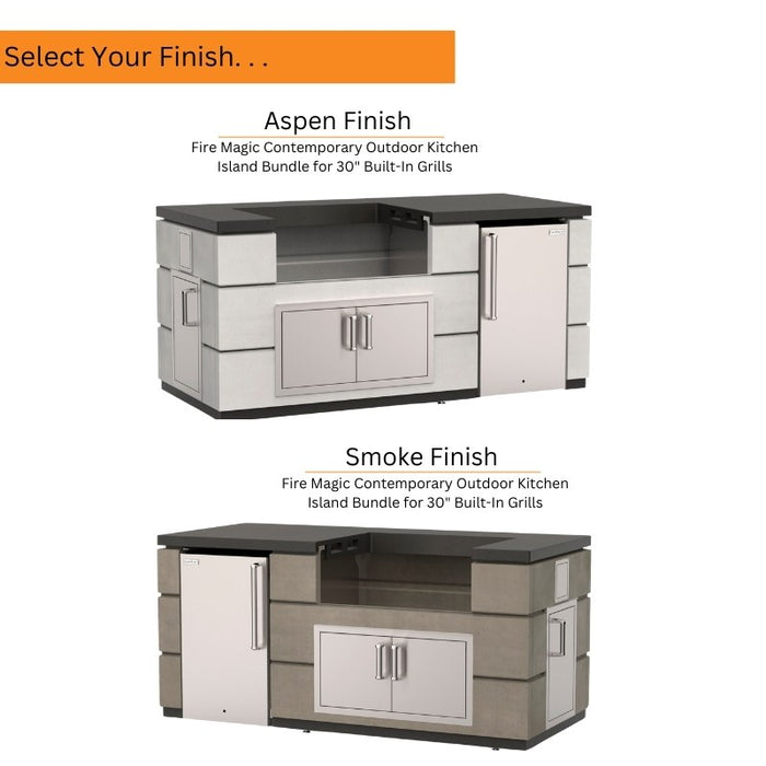 Fire Magic Contemporary Outdoor Kitchen Island Bundle for 30 Built-In Grills Aspen and Smoke Finish Styles