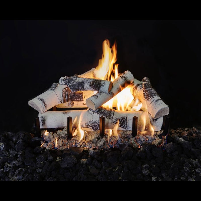 Grand Canyon Quaking Aspen Outdoor Vented Gas Log Set 18 Inch with 2 Burner on Black Background Bed