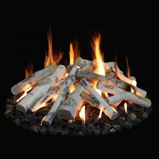 HPC Fire Aspen Birch Fire Pit Logs for Fire Pits Installed in Round Fire Pit with Lava Rock