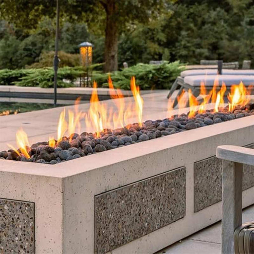 HPC Fire Linear Interlink Pan Fire Pit Burner Insert in Outdoor Area with  Ceramic River Rock  (Black)