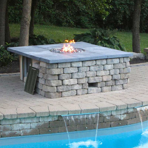 HPC Fire Ready-To-Finish Square Fire Pit Kit Installed in Poolside Area