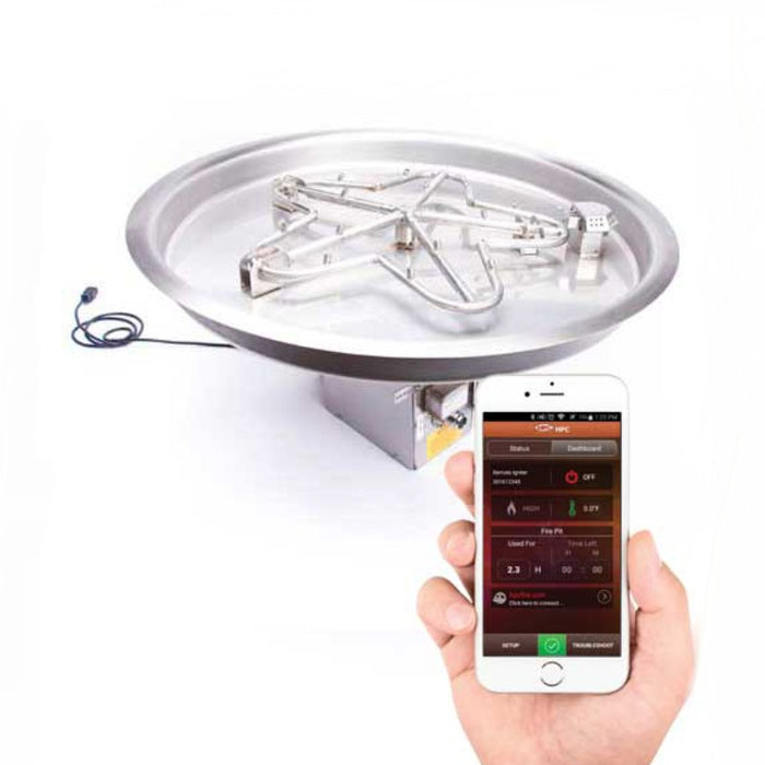 HPC Fire Round Bowl Fire Pit Burner Insert Torpedo with Electronic Ignition High Low (Bluetooth App)