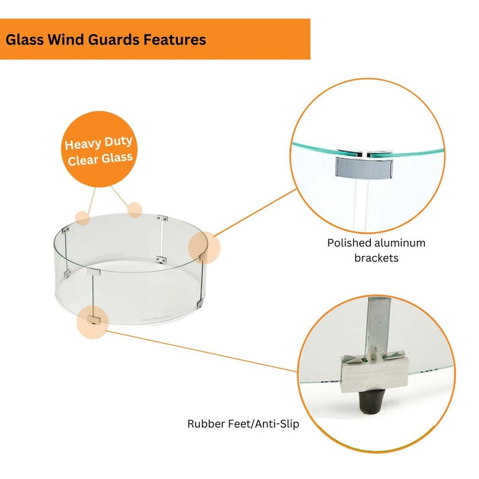 HPC Fire Round Glass Wind Guards Features Heavy Duty Clear Glass Polished Aluminum Bracket and Rubber Feet for Anti-Slip