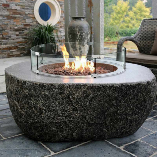 HPC Fire Round Glass Wind Guards Heavy Duty Clear Glass with Anti Slip Rubber Feet Placed in Round Fire Pit Bowl with Lava Rock