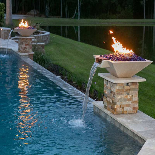 HPC Fire Sedona Hammered Copper Square Gas Fire and Water Bowl Outdoor Pool