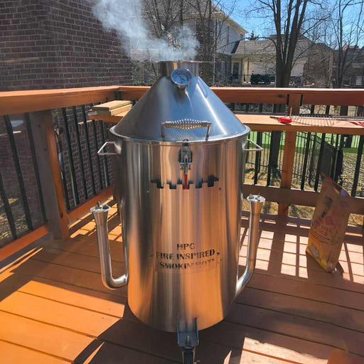 HPC Fire Stainless Steel Drum Smoker Placed in Deck Area
