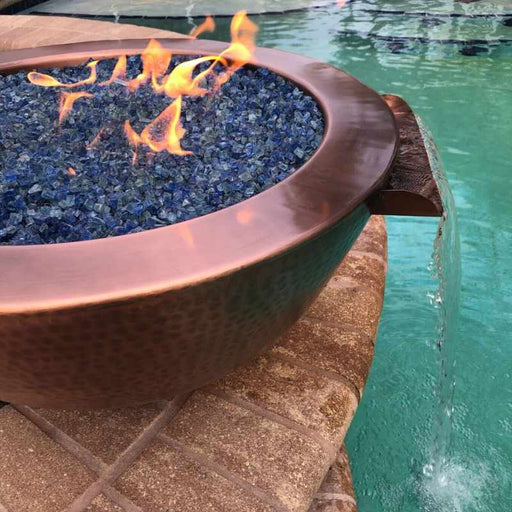 HPC Fire Tempe Hammered Copper Gas Fire and Water Bowl Outdoor Pool