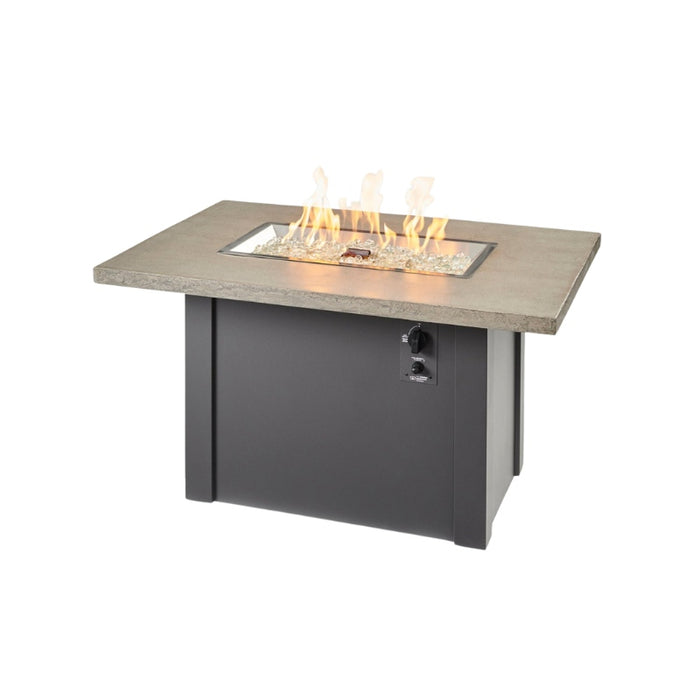 Havenwood 44 with Pebble grey Everblend top and Graphite Grey base with Clear Tempered Fire Glass Gems with Fire Burner On