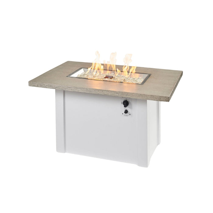 Havenwood 44 with Pebble grey Everblend top and White base with Clear Tempered Fire Glass Gems and Fire Burner On