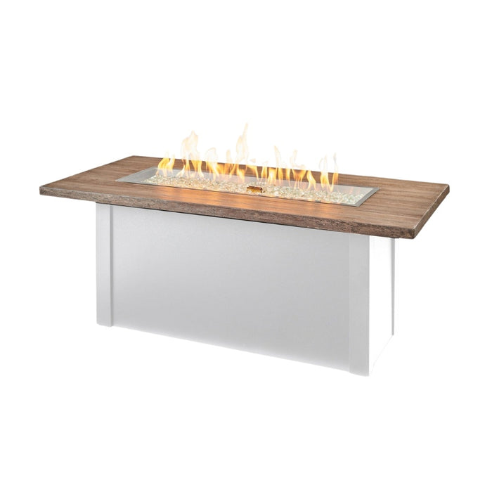 Havenwood 62" with Driftwood Everblend top and White base with Clear Tempered Fire Glass Gems Fire On