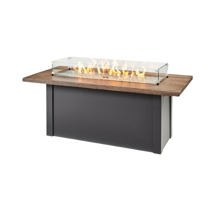 Havenwood 62" with Pebble grey Everblend top and Luverne Black base with Clear Tempered Fire Glass Gems Fire On with Glass Wind Guard