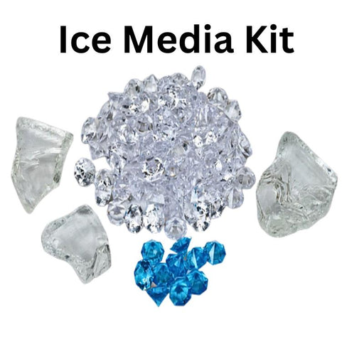 Ice Media Kit - 1 lg glass nugget, 2 mini clear glass nuggets, 95 clear & blue acrylic nuggets