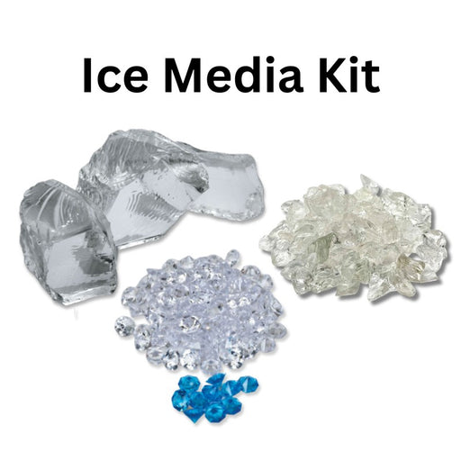 Ice Media Kit - 3 large glass rocks, 95 clear diamond media, 10 blue diamond & clear acrylic media